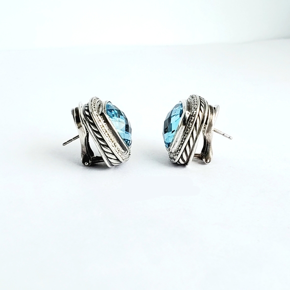 DAVID YURMAN Albion 14mm Blue Topaz Diamond Earrings - Picture 7 of 7